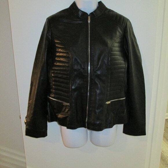 Womens Black Biker Style Leather Jacket NWOT - Picture 3 of 12